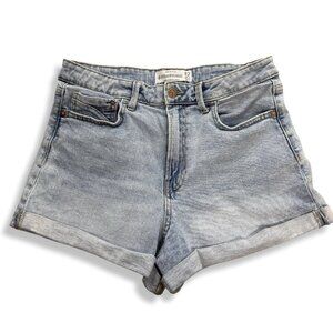 Stradivarius Shorts Womens Size US 10 Mom Slim Fit High Rise Blue‎ Denim Cuffed